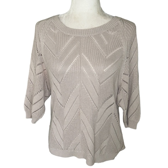 Trina Turk Beige Pointelle Knit Chevron Sweater - S - Picture 2 of 13